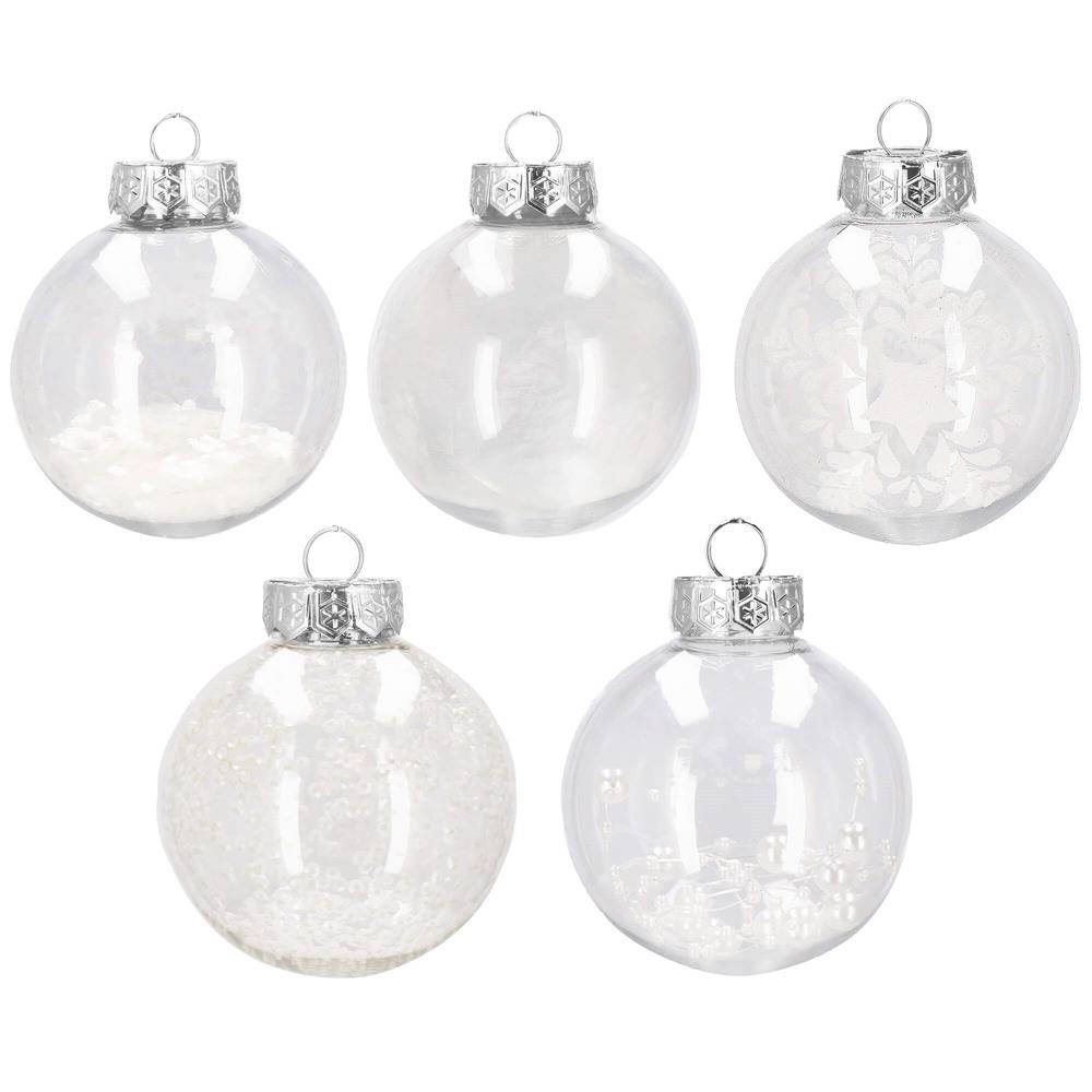 Set globuri de Craciun Inedit, 30 bucati, 7cm, transparente si alb [10]