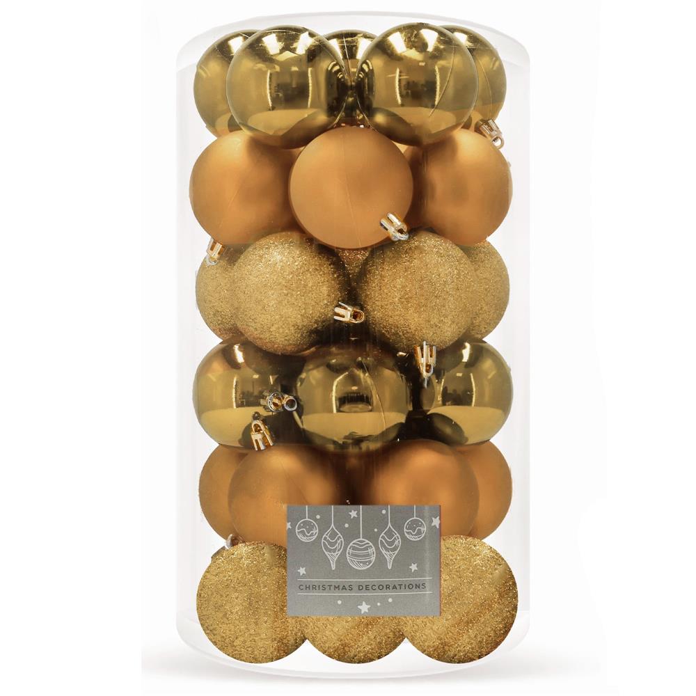 Globuri - Set globuri de Craciun, 30 bucati, 3 modele, 6cm, auriu
