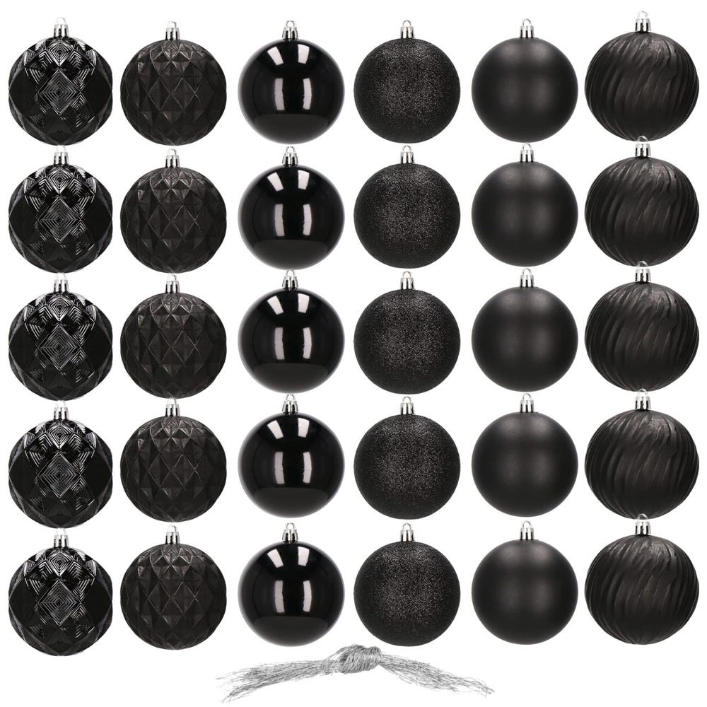 Set globuri de Craciun, 30 bucati, 8cm, 6 modele, negru [12]
