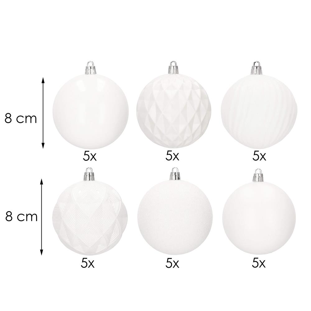 Set globuri de Craciun, 30 bucati, 8cm, 6 modele, alb [11]