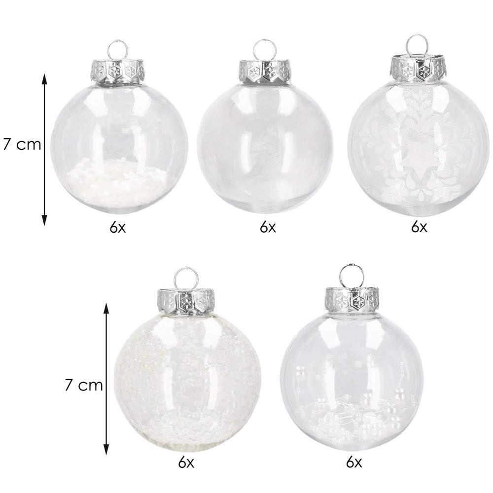Set globuri de Craciun Inedit, 30 bucati, 7cm, transparente si alb [11]