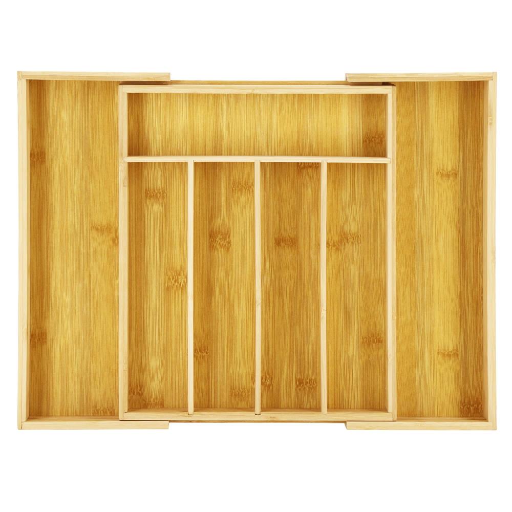 Decoratiuni si articole casa - Organizator tacamuri si ustensile bucatarie, bambus, extensibil 28-45x33x5cm