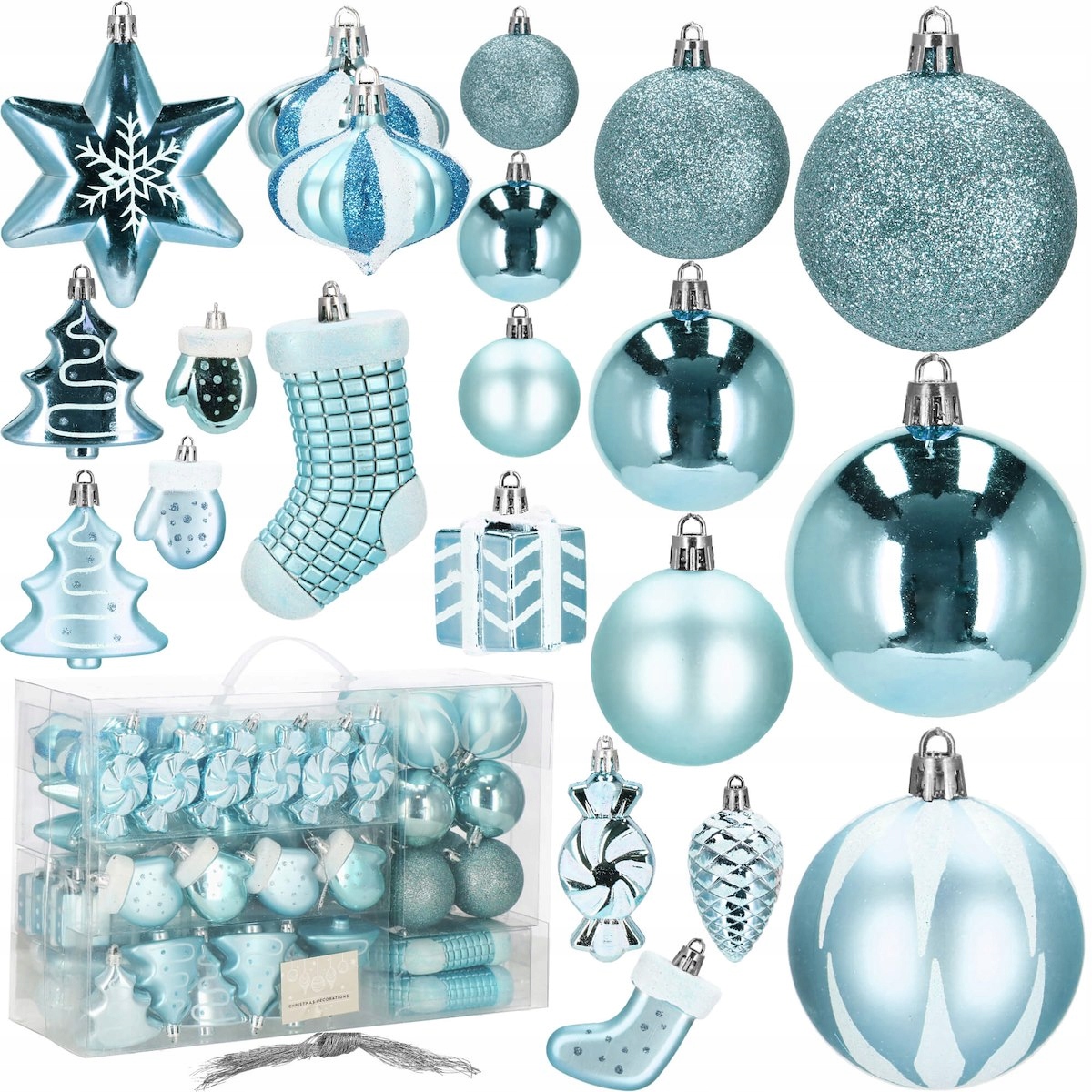 Set globuri si decoratiuni de Craciun, 77 piese, diverse dimensiuni, albastru [11]