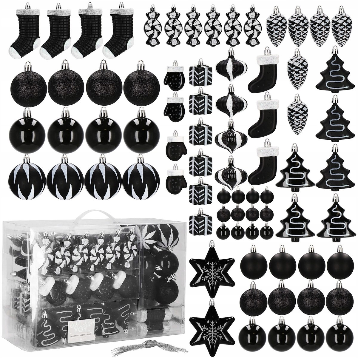 Set globuri si decoratiuni de Craciun, 77 piese, diverse dimensiuni, negru [12]