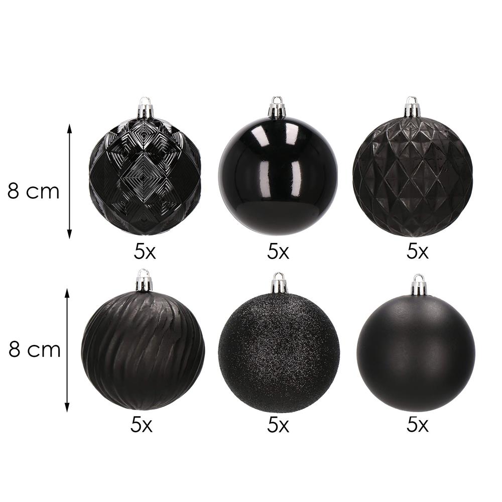 Set globuri de Craciun, 30 bucati, 8cm, 6 modele, negru [13]