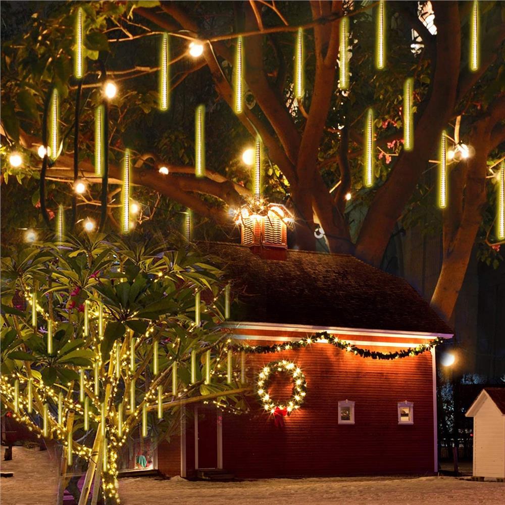 Instalatii luminoase - (DL) Instalatie de Craciun, 8 tuburi, 30cm, 144 LED, ploaie de meteoriti, galben