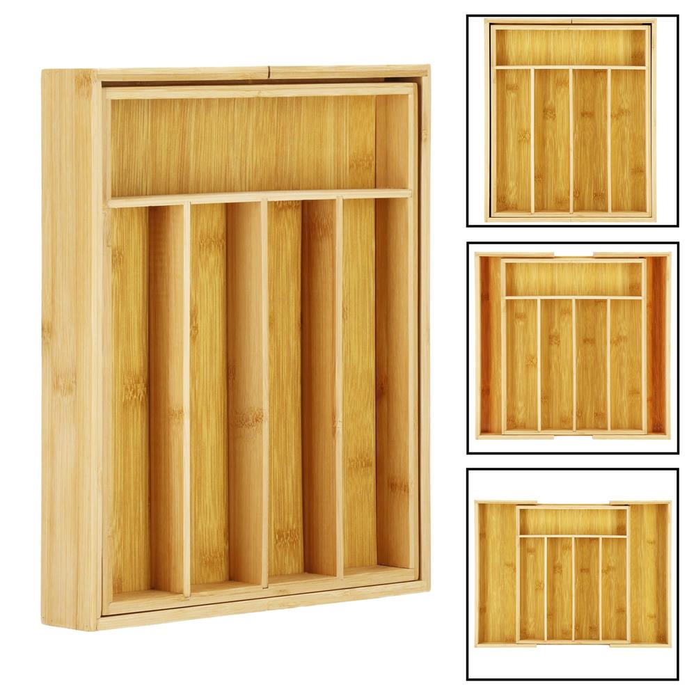 Organizator tacamuri si ustensile bucatarie, bambus, extensibil 28-45x33x5cm [12]