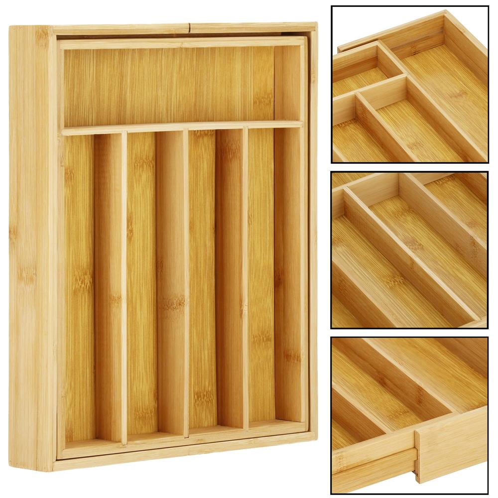 Organizator tacamuri si ustensile bucatarie, bambus, extensibil 28-45x33x5cm [13]