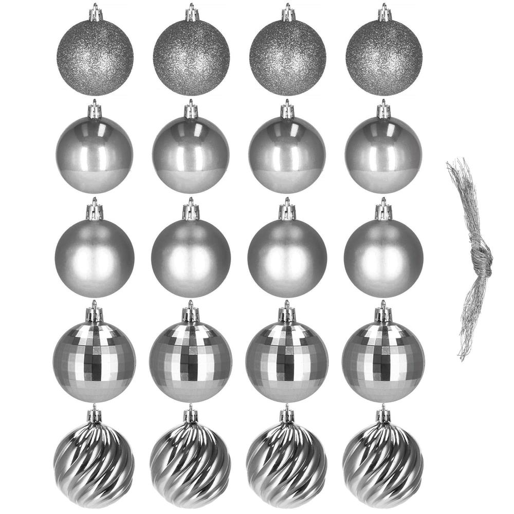 Set globuri de Craciun, 20 bucati, 5 modele, 6cm, argintiu [13]