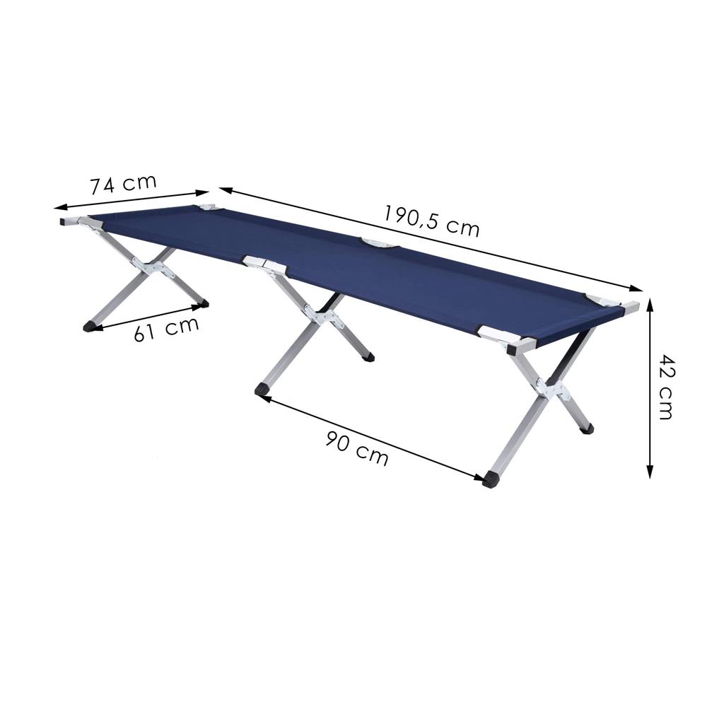 Pat pliant pentru camping, structura metalica, 190x74x42cm, 150kg, albastru marin [15]