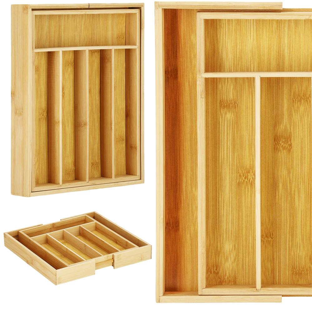 Organizator tacamuri si ustensile bucatarie, bambus, extensibil 28-45x33x5cm [15]