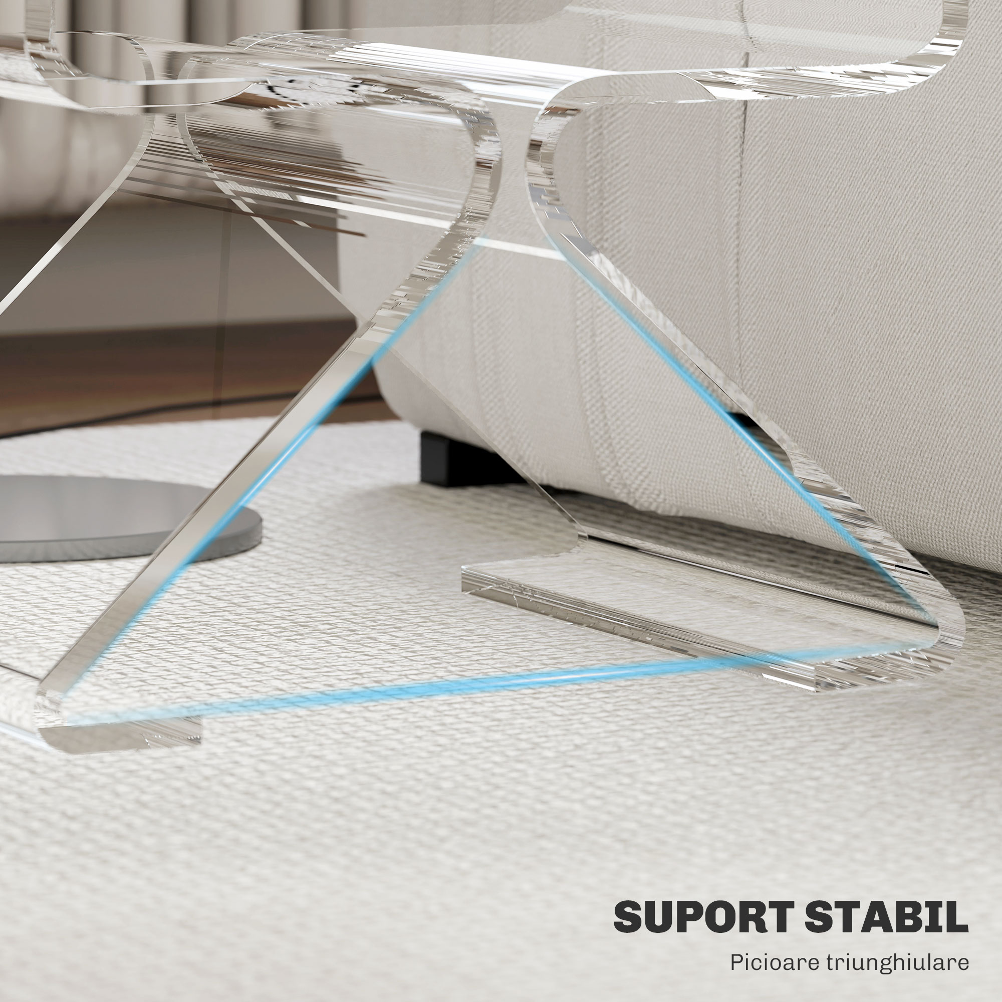  Masuta de Cafea Geometrica cu 2 Niveluri cu Picioare Triunghiulare din Acril, 40x30x45 cm, Transparenta [4]