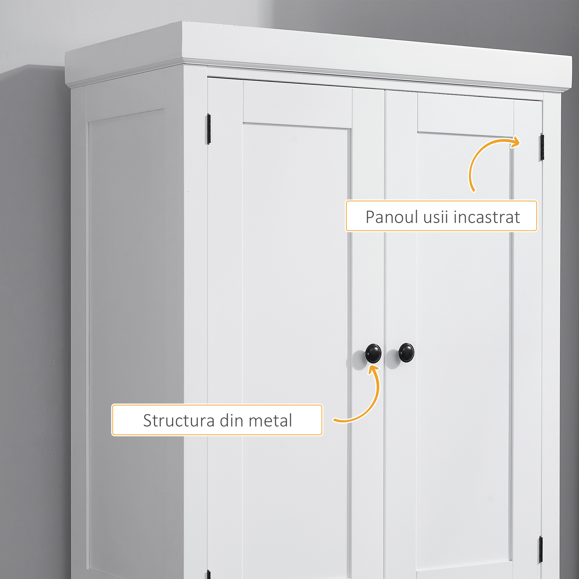  Dulap de bucatarie cu dulap superior si inferior si sertar central din MDF, placi aglomerate si metal, 76x40,5x184cm, alb [6]