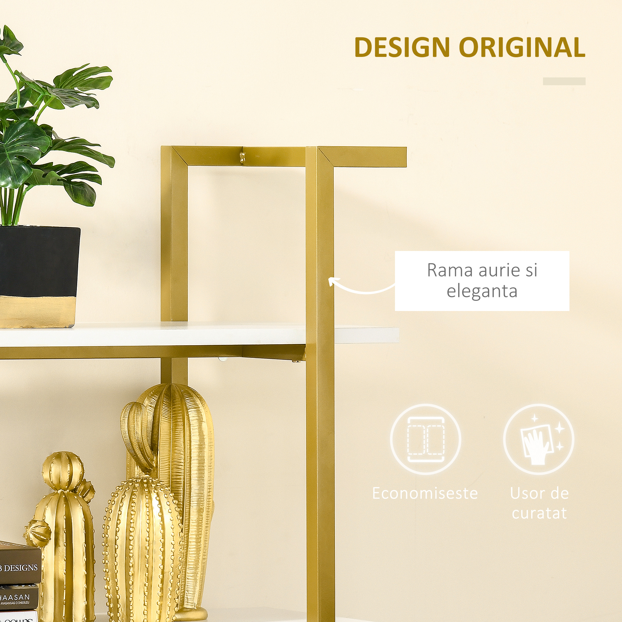  Raft 4 Niveluri - Lemn & Otel Auriu, Elegant si Multifunctional [6]