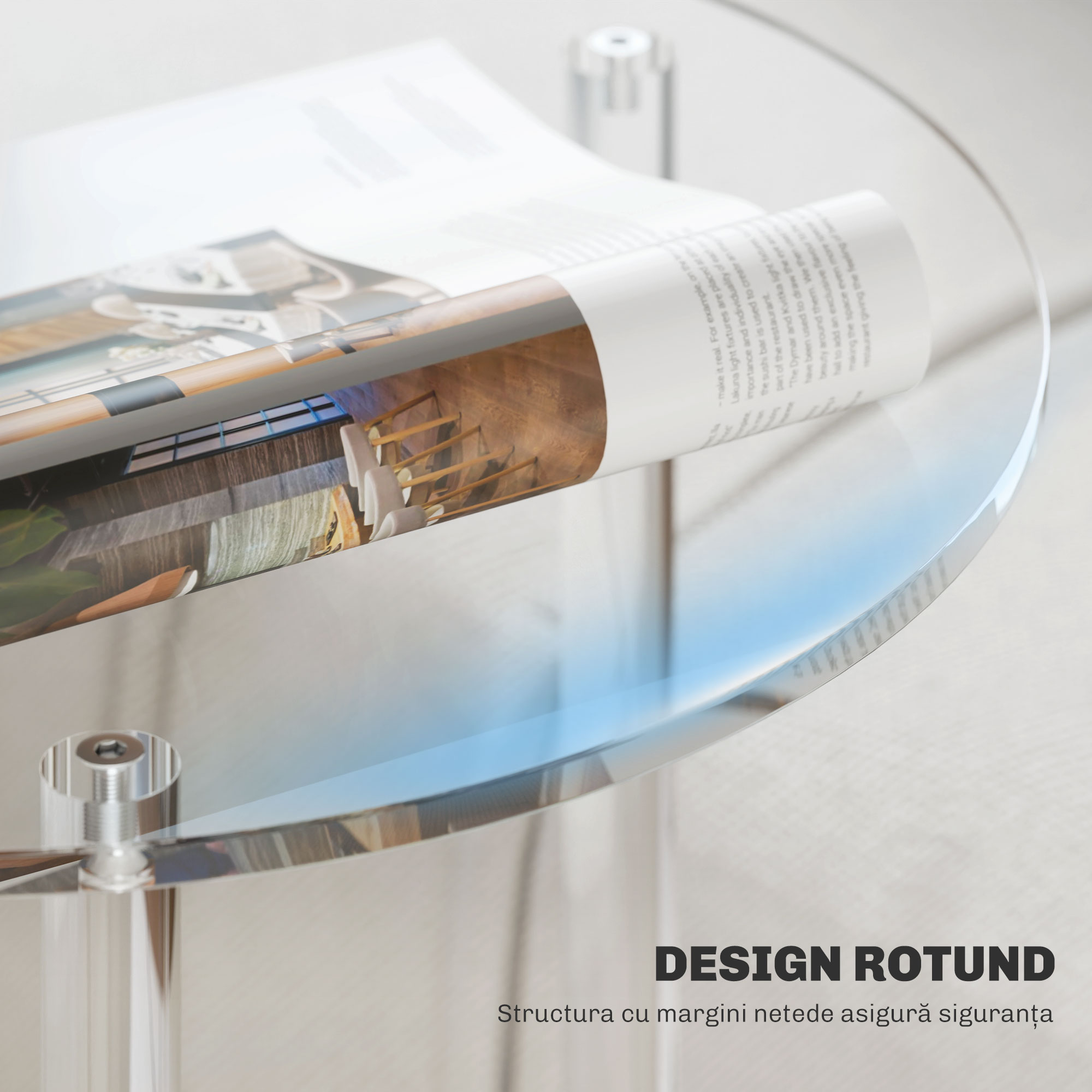  Masa Joasa Rotunda cu 2 Niveluri din Acrilic pentru Interior, Ø40x50 cm, Transparenta [4]