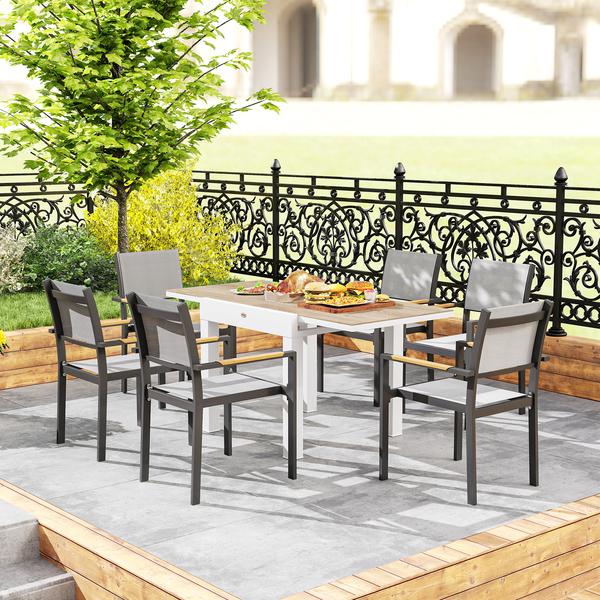  Masa de Gradina Extensibila din Aluminiu cu Blat din PSPC, 80/160x80x75 cm, Alb [6]