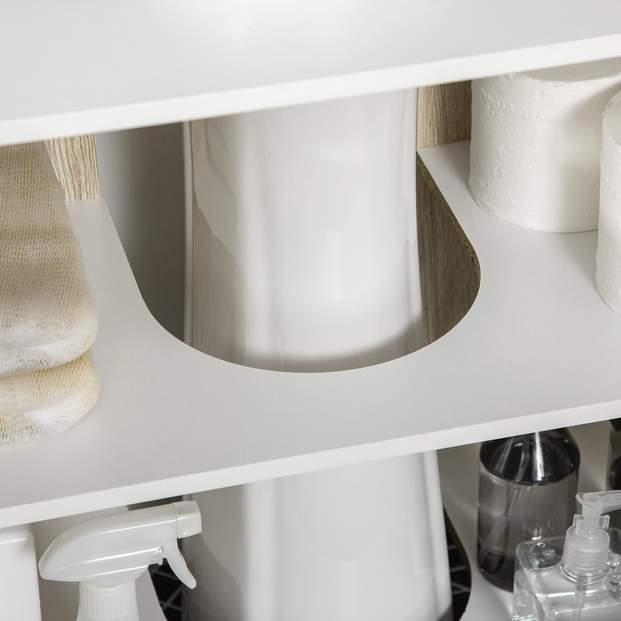  Dulap de baie modern pentru chiuveta de baie, dulap de depozitare liber cu raft, usi duble, stejar antic, alb [7]