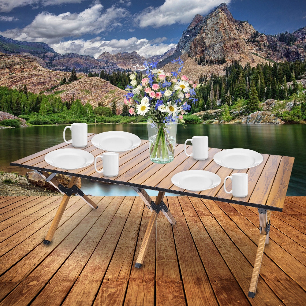 Masa pentru camping cu sistem de pliere rapida, cadru metalic otel, 118x60x45cm, maro [3]