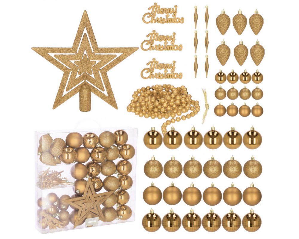 Set globuri si decoratiuni de Craciun, 51 piese, diverse dimensiuni, auriu [12]