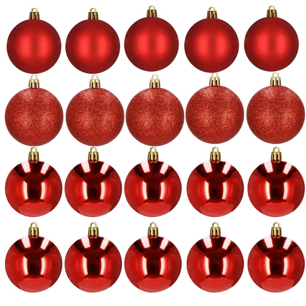 Set globuri de Craciun, 20 bucati, 3 modele, 4cm, rosu [2]