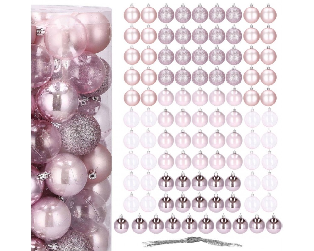 Set globuri de Craciun, 100 bucati, 6cm, roz [3]