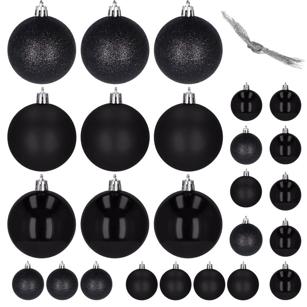 Set globuri de Craciun, 25 bucati, 3 modele, 2,5cm si 4cm, negru [3]