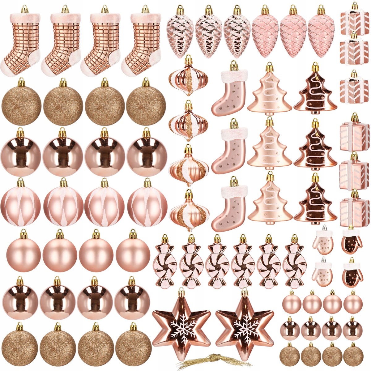 Set globuri si decoratiuni de Craciun, 77 piese, diverse dimensiuni, roz auriu [2]