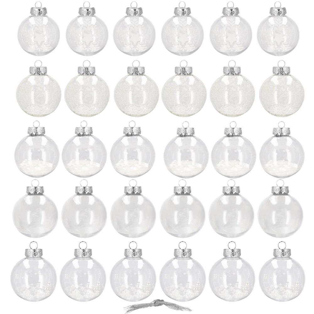 Set globuri de Craciun Inedit, 30 bucati, 7cm, transparente si alb [3]