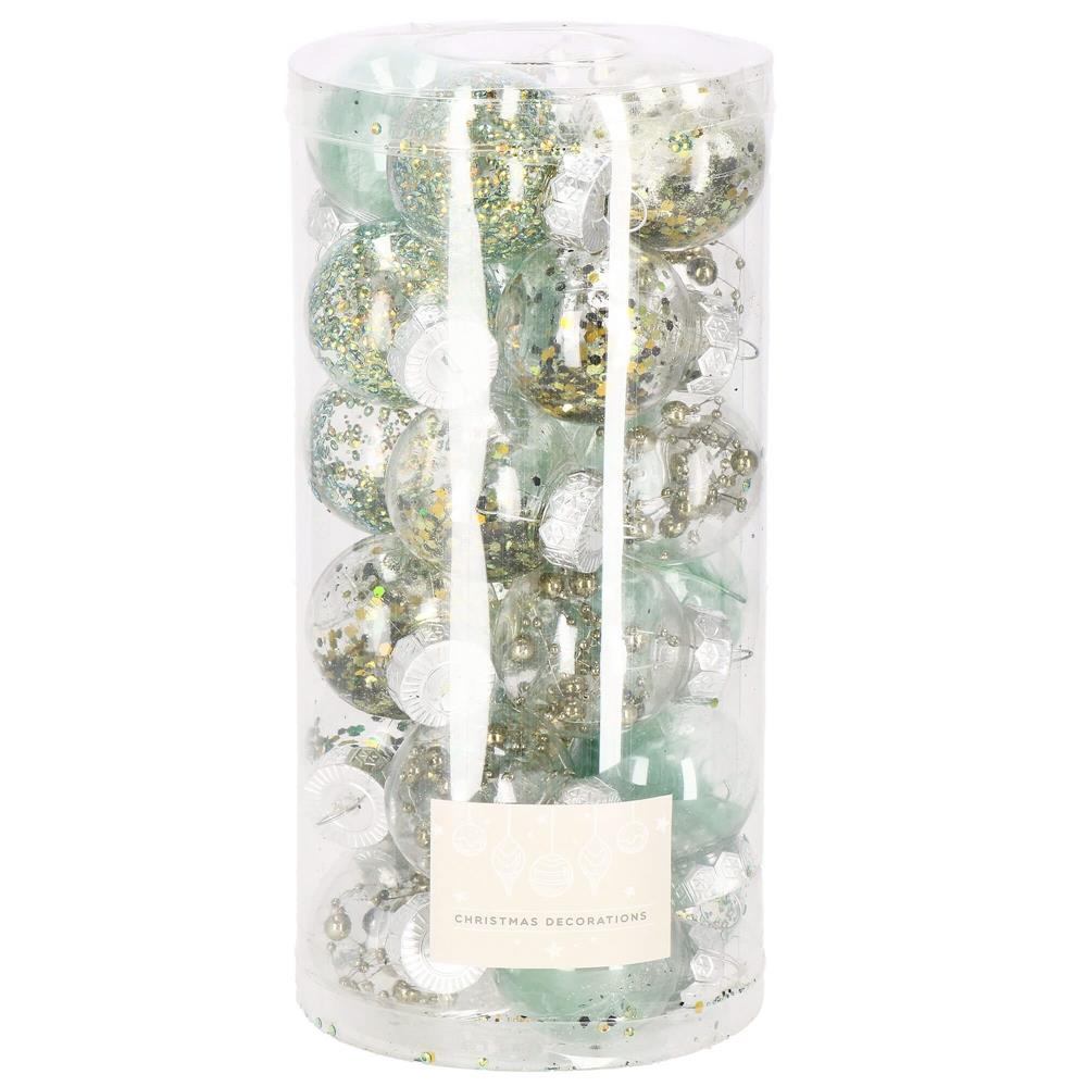 Globuri - Set globuri de Craciun Inedit, 24 bucati, 5cm, transparente si verde