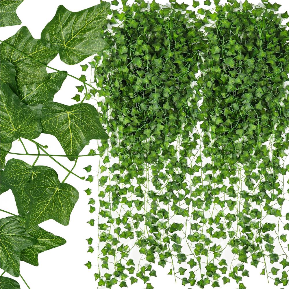 Decoratiuni si figurine - Set 6 ghirlande iedera artificiala pentru decorare, 6x208cm, frunze mici, verde