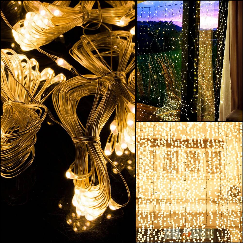 Ghirlanda luminoasa tip perdea 300 LED-uri, 3x3m, pentru interior, cu telecomanda, alb cald (galben) [21]