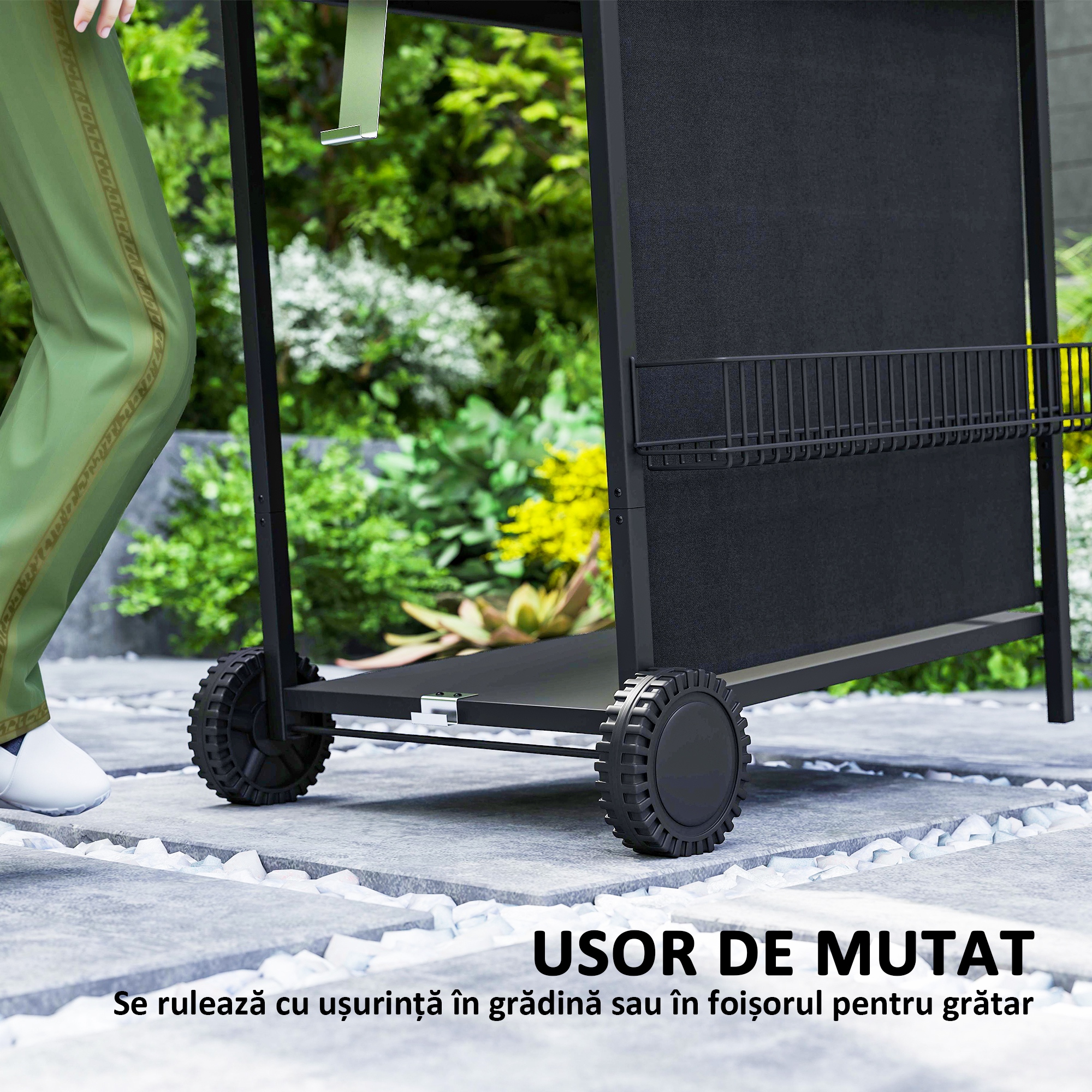  Gratar pe Gaz cu Capac, Termometru, Masuta Laterala si Tava pentru Colectarea Grasimii, 121x54x97 cm, Negru [7]