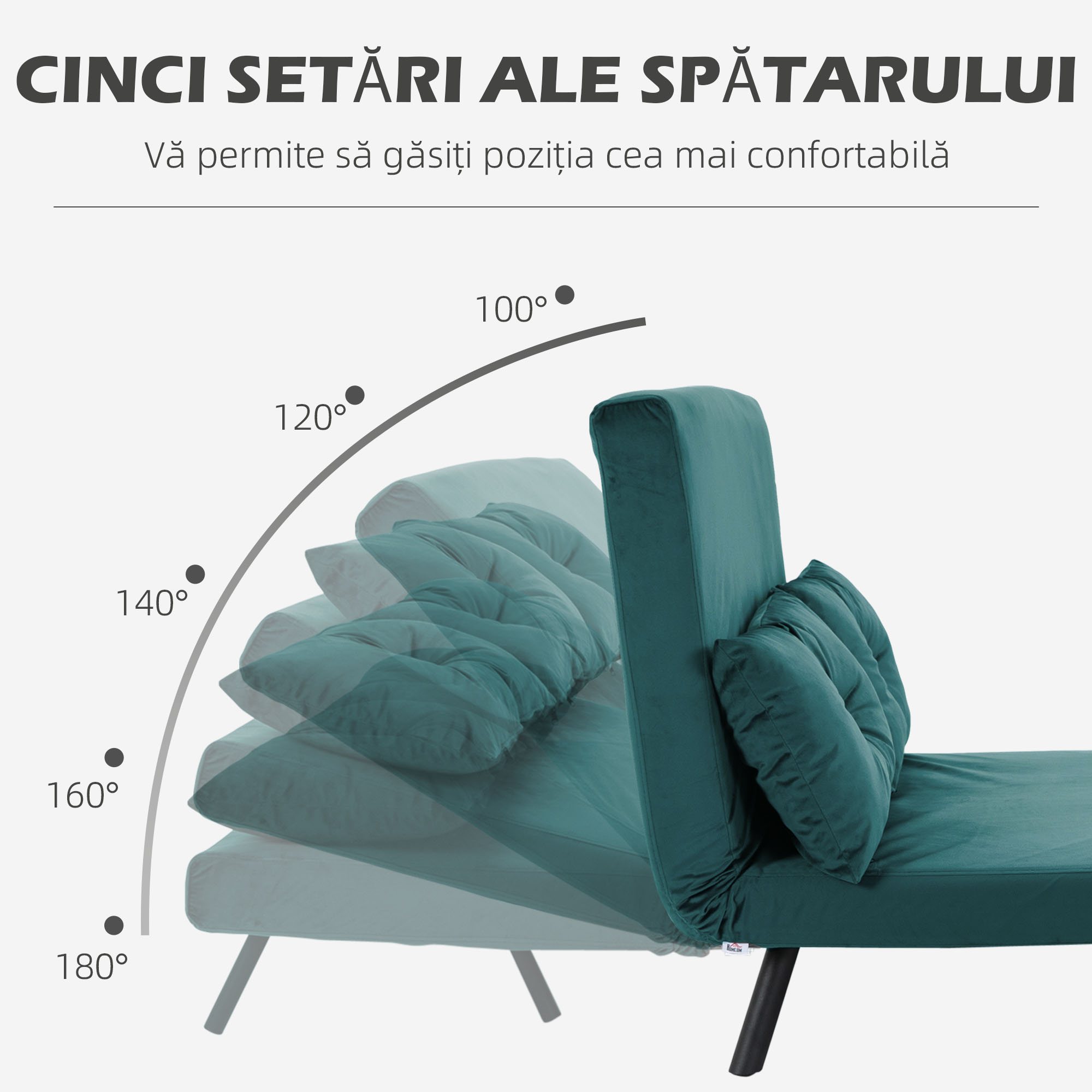  Canapea Pat Dublu 3 in 1 Catifelata cu Spatar Reglabil pe 5 Niveluri si Perne, Verde marin [4]