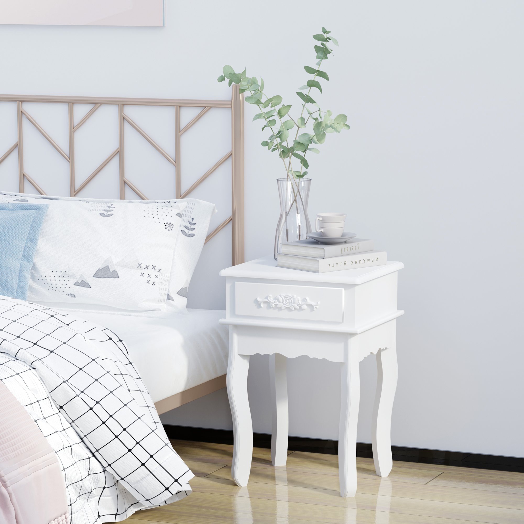  Noptiera cu Sertar in Lemn Alb, 40 x 30 x 60cm [1]