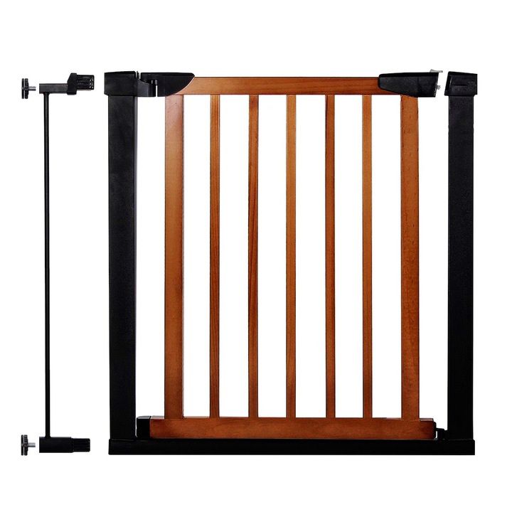 Mobila - Poarta de siguranta Safety Gate pentru scari, ajustabila 83-89 cm, din otel si lemn, negru maro