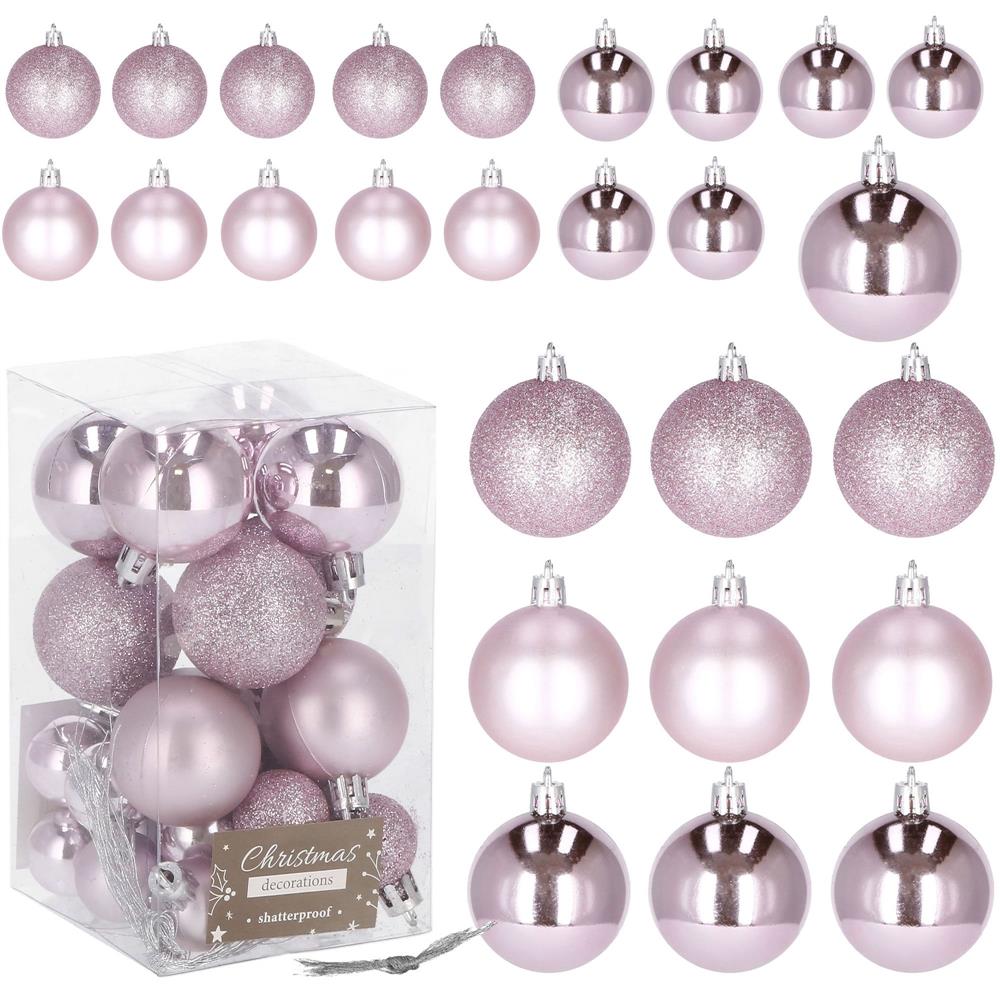 Set globuri de Craciun, 25 bucati, 3 modele, 2,5cm si 4cm, roz [4]