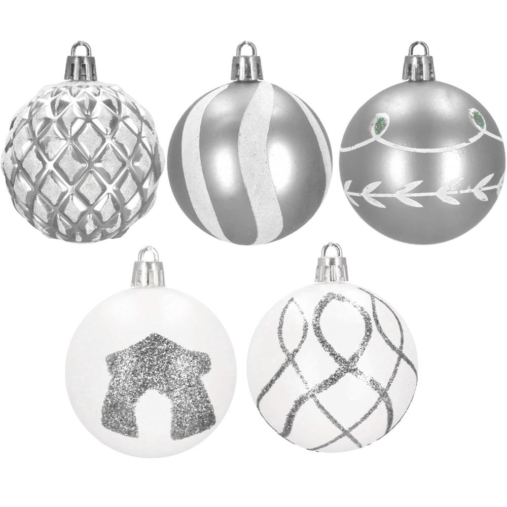 Set globuri de Craciun cu modele de sarbatori, 30 bucati, 6cm, argintiu [4]