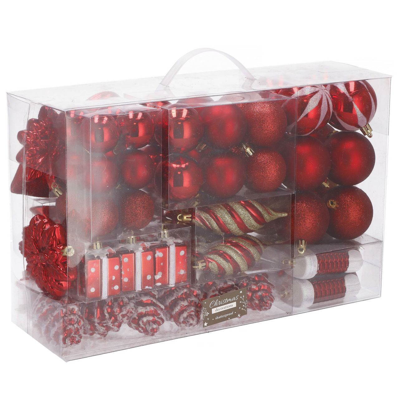 Decoratiuni si articole casa - Set globuri si decoratiuni de Craciun, 72 piese, diverse dimensiuni, rosu