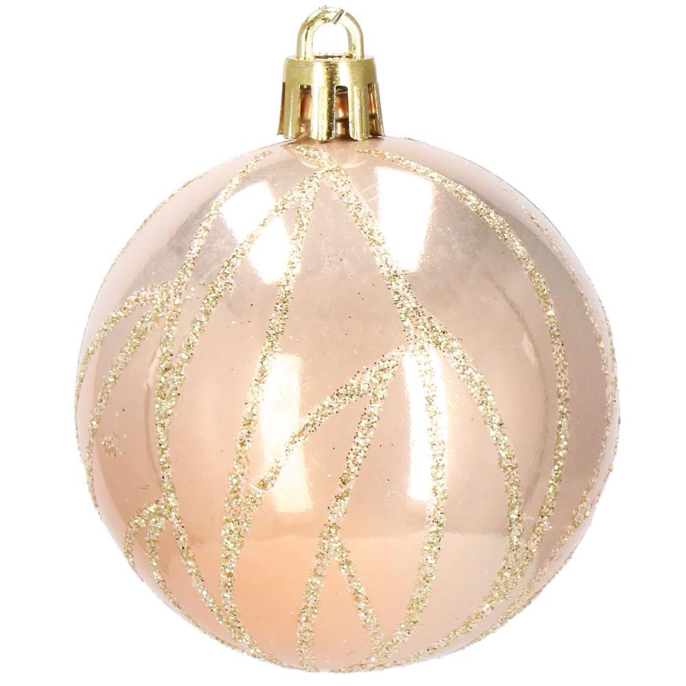 Set globuri de Craciun cu modele de sarbatori, 30 bucati, 6cm, roz si auriu [4]