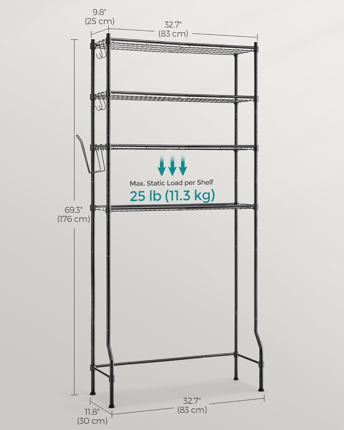 SONGMICS Raft de depozitare pentru baie, suprapunere peste masina spalat sau vas WC, 30x83x176 cm, negru [3]