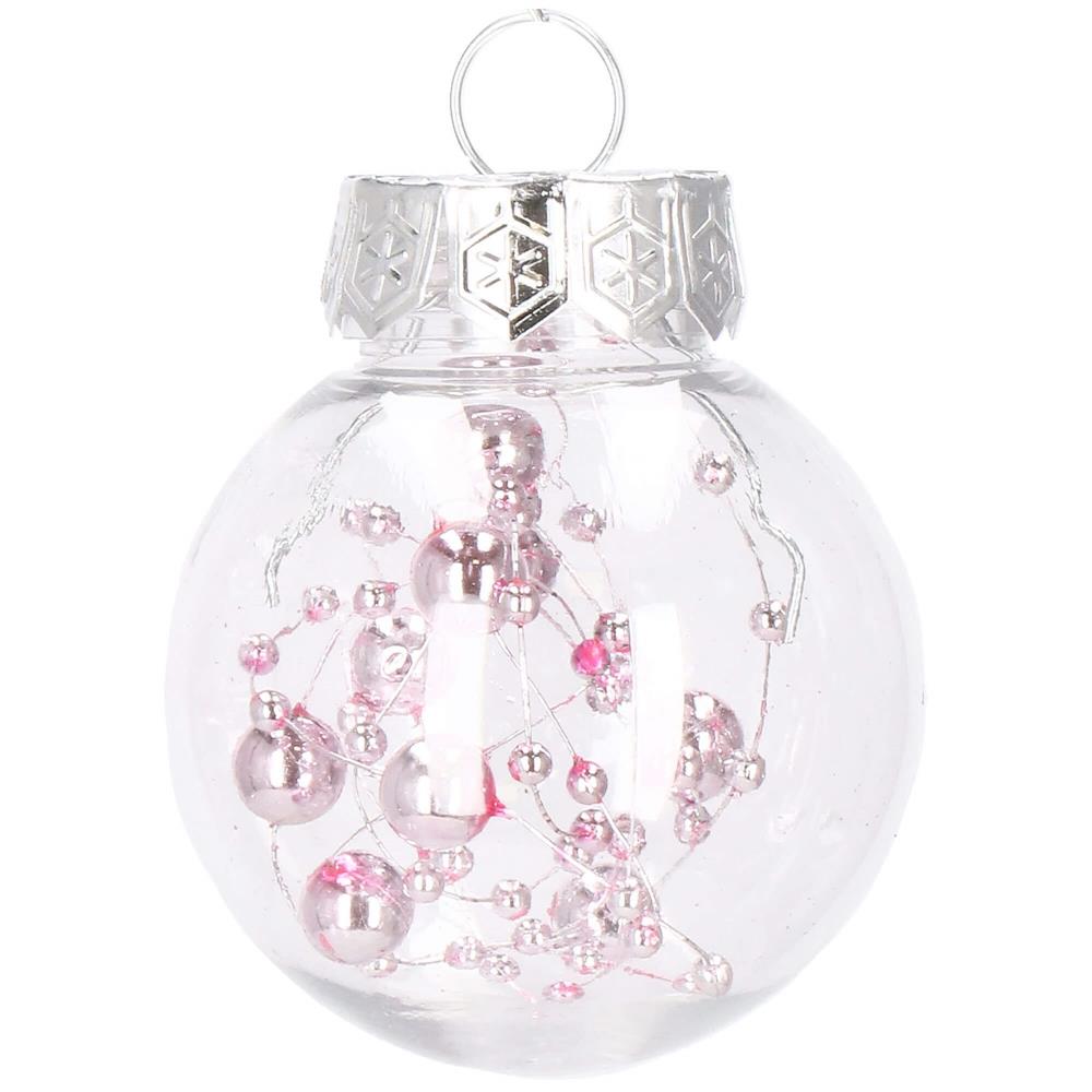 Set globuri de Craciun Inedit, 24 bucati, 5cm, transparente si roz pal [2]