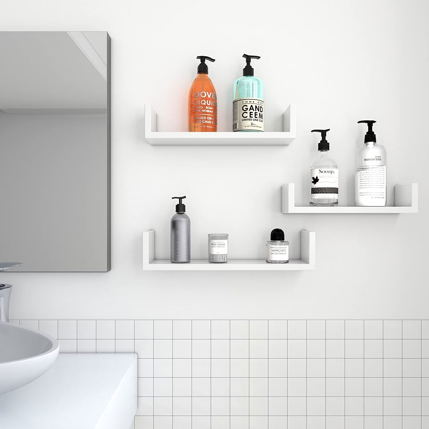 SONGMICS Rafturi plutitoare de perete, set 3 bucati, MDF, 30, 35 si 40 cm, alb [7]