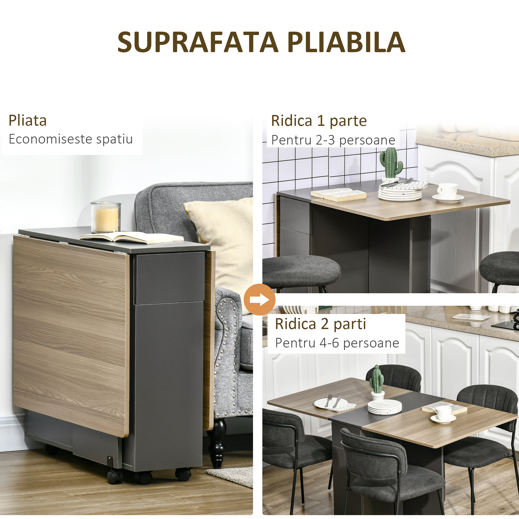  Masa Pliabila Sufragerie - 140×76×76 cm, Cu Dulap, Sertare & Roti [4]