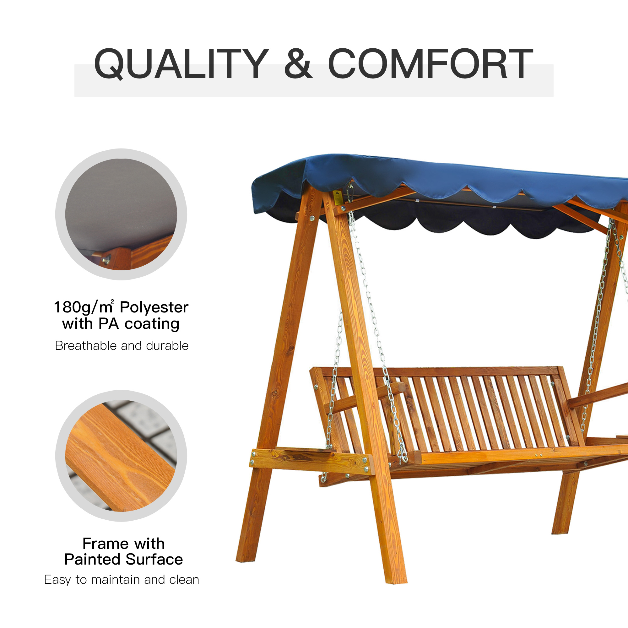  leagan de gradina cu 3 locuri, lemn, 200x130x185 cm [6]