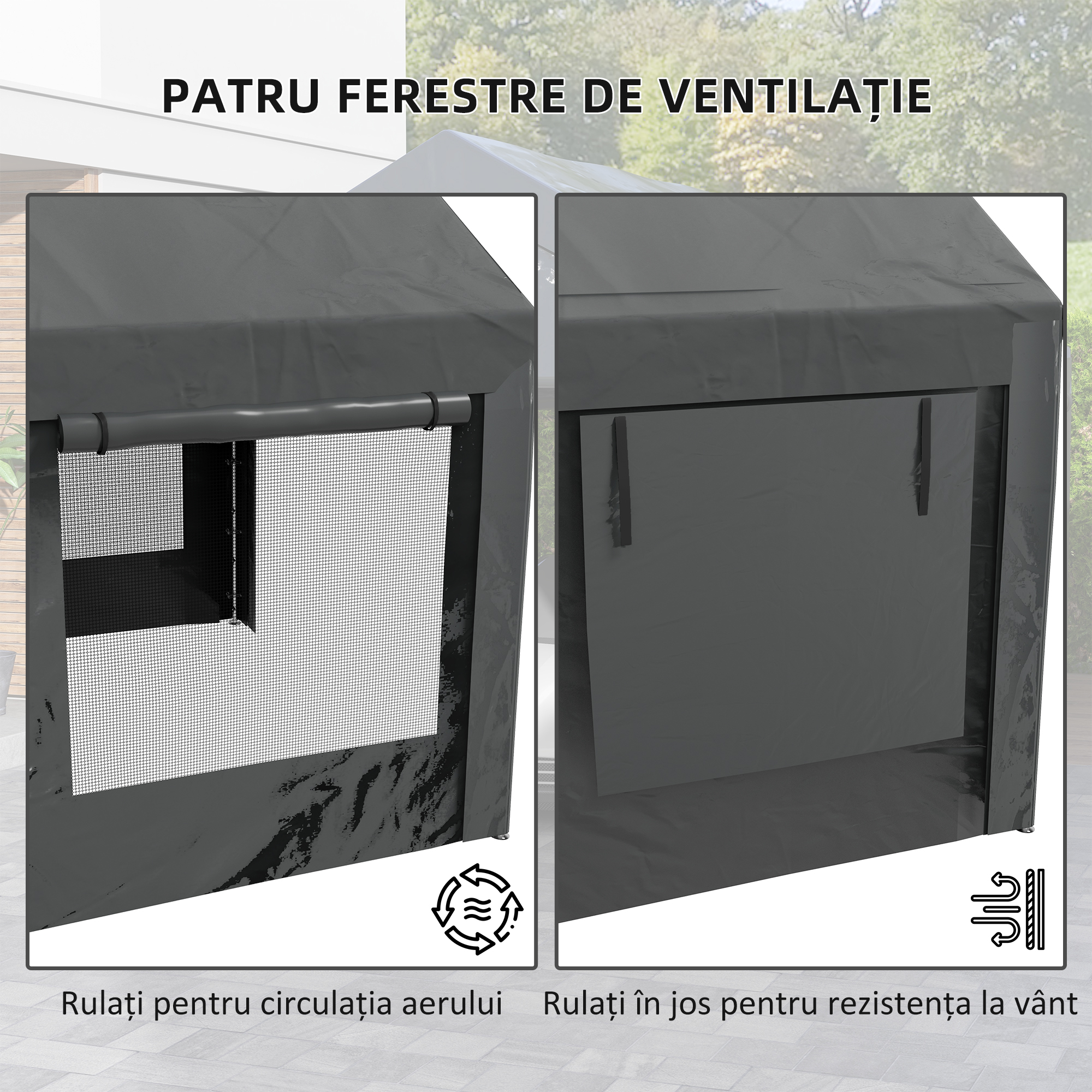  Pavilion de Gradina cu inaltime Reglabila, 4 Usi si 4 Ferestre, 6x3 m, Gri inchis [6]