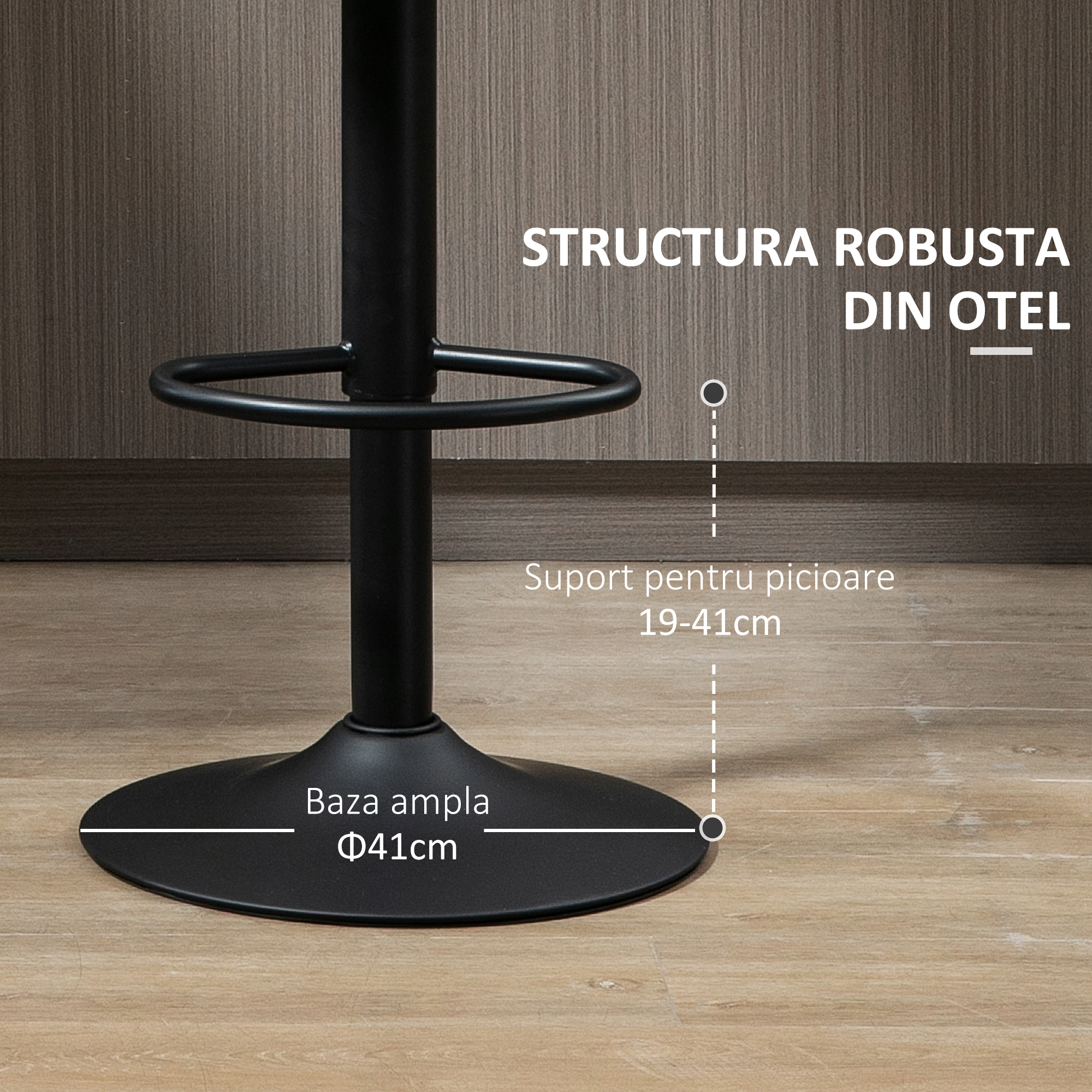  Set de scaune de bar reglabile pe inaltime 2 piese cu suport pentru picioare, otel si poliester, 47,5x57,5x95-116 cm, maro deschis [6]