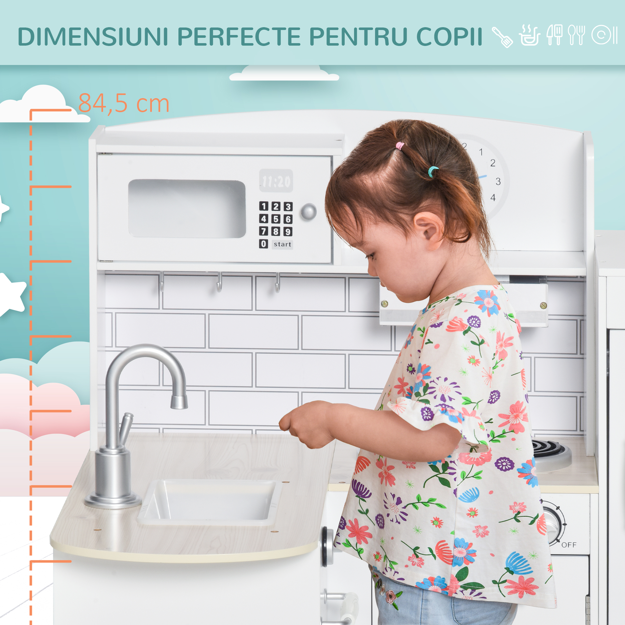  Bucatarie Jucarie Lemn - Accesorii Incluse, Chiuveta & Frigider [6]