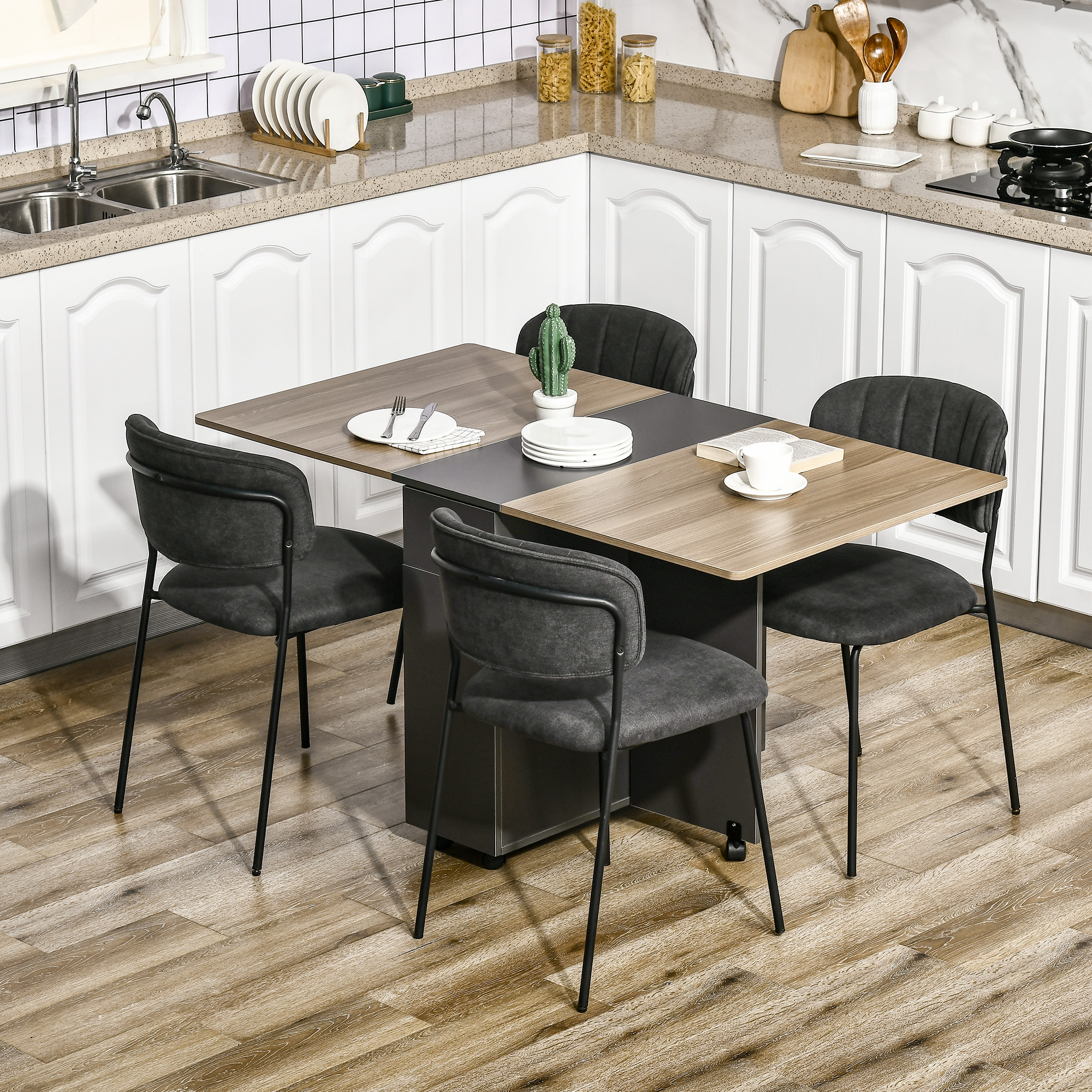  Masa Pliabila Sufragerie - 140×76×76 cm, Cu Dulap, Sertare & Roti [1]