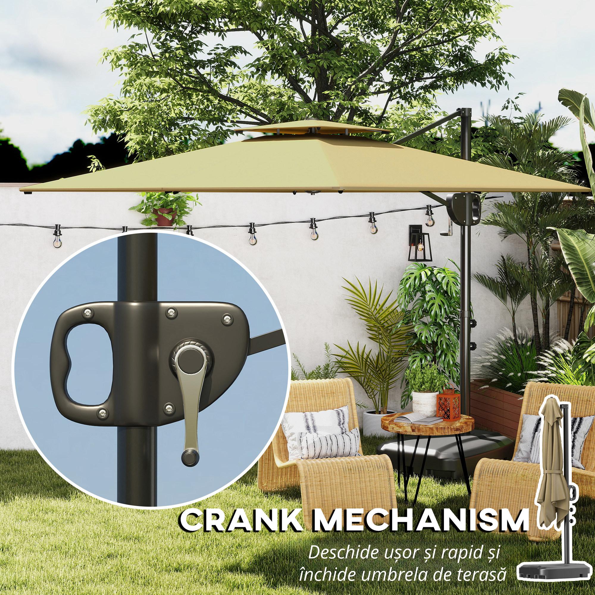 Umbrela de Gradina Decentrata 2.5x2.5 m cu Baza Umpluta, Manivela si Cap Reglabil, Bej [3]