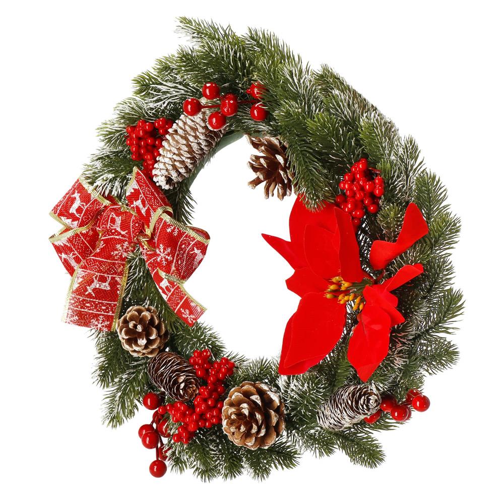 Coronita pentru Craciun, 40 cm, din brad artificial 3D, cu conuri si zapada, verde [4]